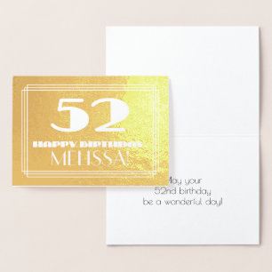 Carte Dorée 52e anniversaire : Nom + Art Déco Inspiré Look "52