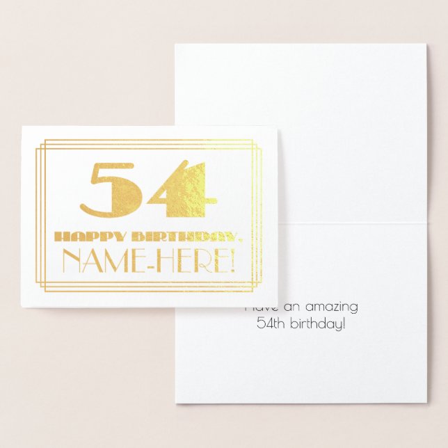 Carte Dorée 54ème anniversaire ; nom + Art Déco Inspiré Look " (Affichage)