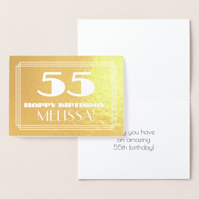Carte Dorée 55e anniversaire : Nom + Art Déco Inspiré Look "55 (Affichage)