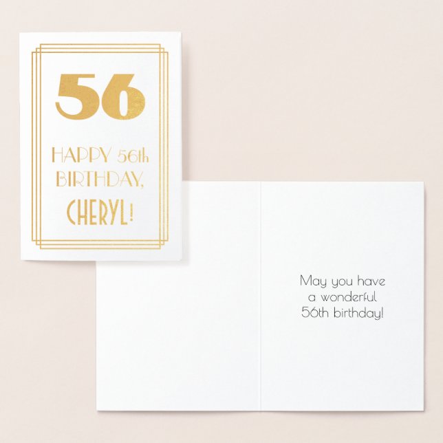 Carte Dorée 56e anniversaire : Art Déco Inspiré Look "56" & No (Affichage)