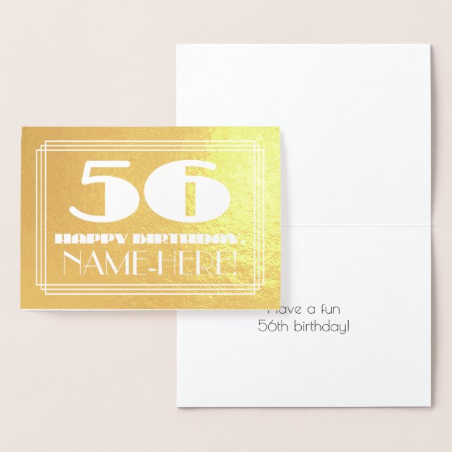 Carte Dorée 56e anniversaire : Nom + Art Déco Inspiré Look "56 (Affichage)