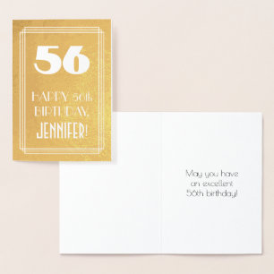 Carte Dorée 56e Anniversaire ~ Style Art Déco "56" & Nom perso