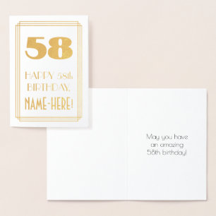 Carte Dorée 58e anniversaire : Art Déco Inspiré Look "58" & No