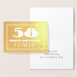 Carte Dorée 58e anniversaire : Nom + Art Déco Inspiré Look "58