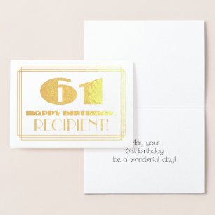 Carte Dorée 61e anniversaire ; nom + Art Déco Inspiré Look "61