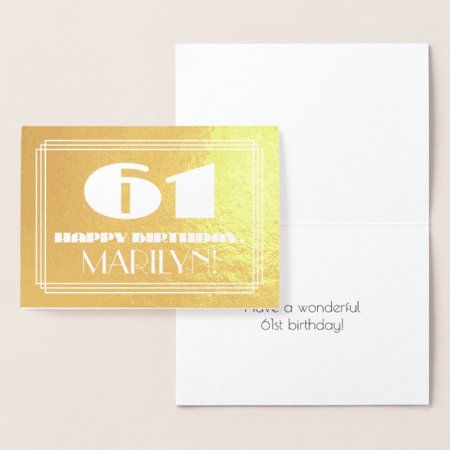 Carte Dorée 61e anniversaire : Nom + Art Déco Inspiré Look "61 (Affichage)