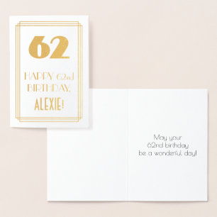 Carte Dorée 62e anniversaire : Art Déco Inspiré Look "62" & No