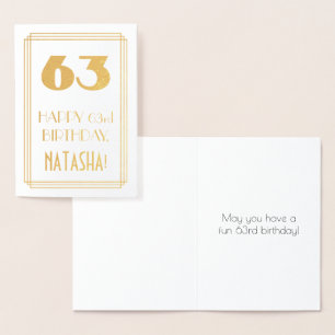 Carte Dorée 63e anniversaire : Art Déco Inspiré Look "63" & No