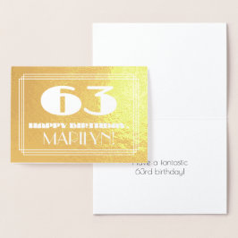 Carte Dorée 63e anniversaire : Nom + Art Déco Inspiré Look "63