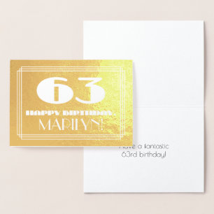 Carte Dorée 63e anniversaire : Nom + Art Déco Inspiré Look "63