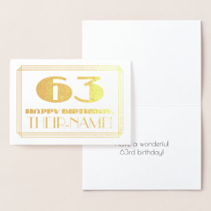 Carte Dorée 63ème anniversaire ; nom + Art Déco Inspiré Look "