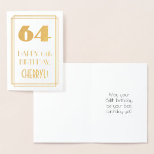 Carte Dorée 64e anniversaire : Art Déco Inspiré Look "64" & No