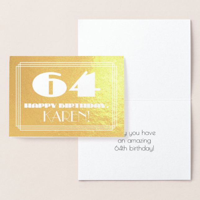 Carte Dorée 64e anniversaire : Nom + Art Déco Inspiré Look "64 (Affichage)