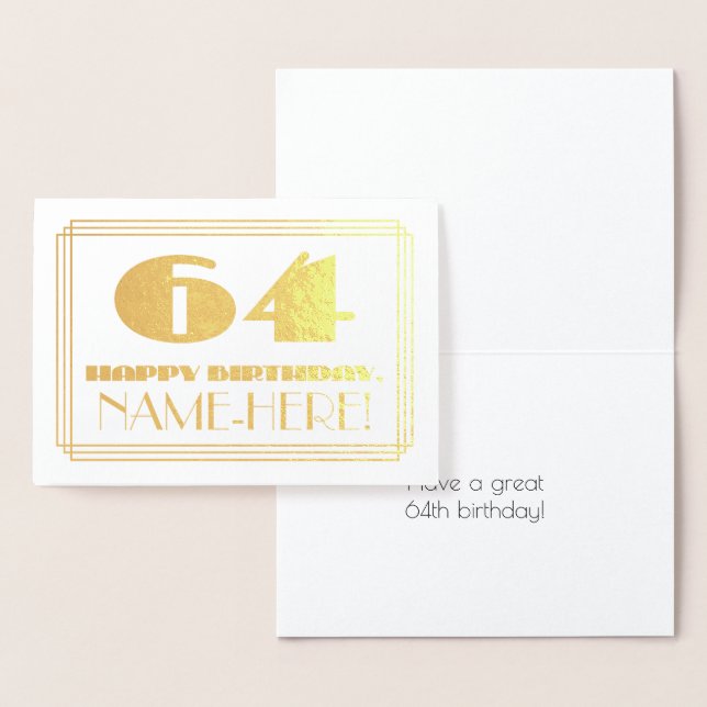 Carte Dorée 64ème anniversaire ; nom + Art Déco Inspiré Look " (Affichage)