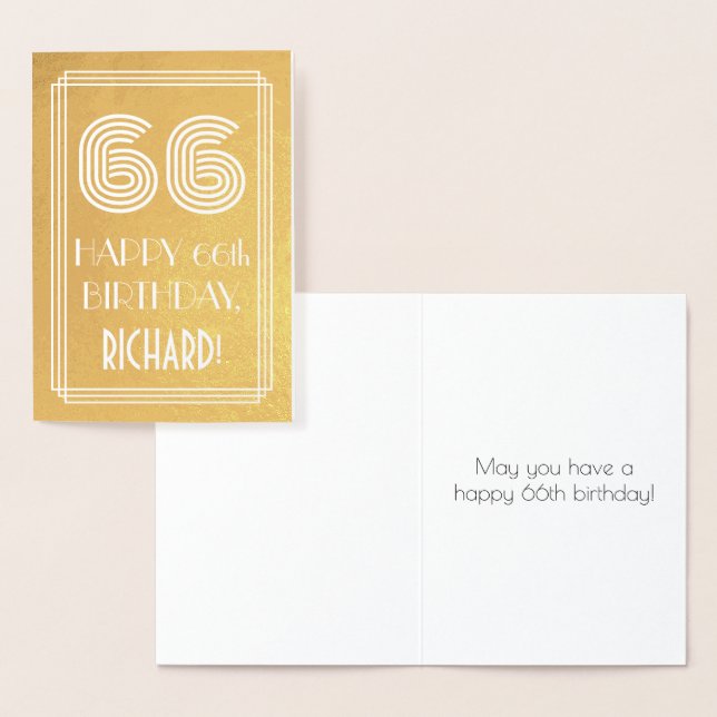 Carte Dorée 66e anniversaire - Art Déco Inspiré Look "66" + No (Affichage)