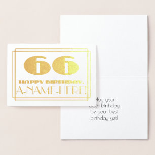 Carte Dorée 66e anniversaire ; nom + Art Déco Inspiré Look "66