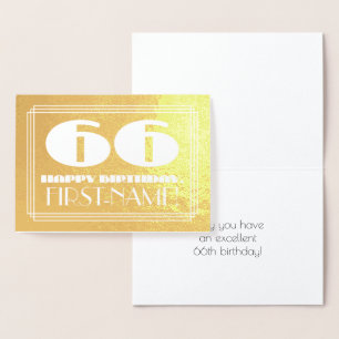 Carte Dorée 66e anniversaire : Nom + Art Déco Inspiré Look "66