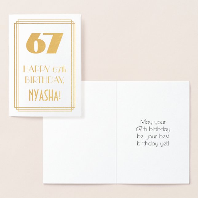Carte Dorée 67e anniversaire : Art Déco Inspiré Look "67" & No (Affichage)