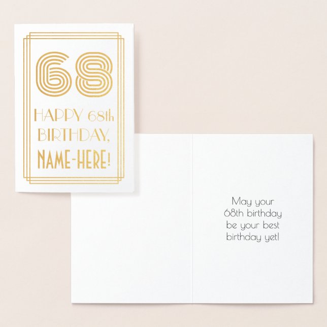 Carte Dorée 68e anniversaire - Art Déco Inspiré Look "68" & No (Affichage)