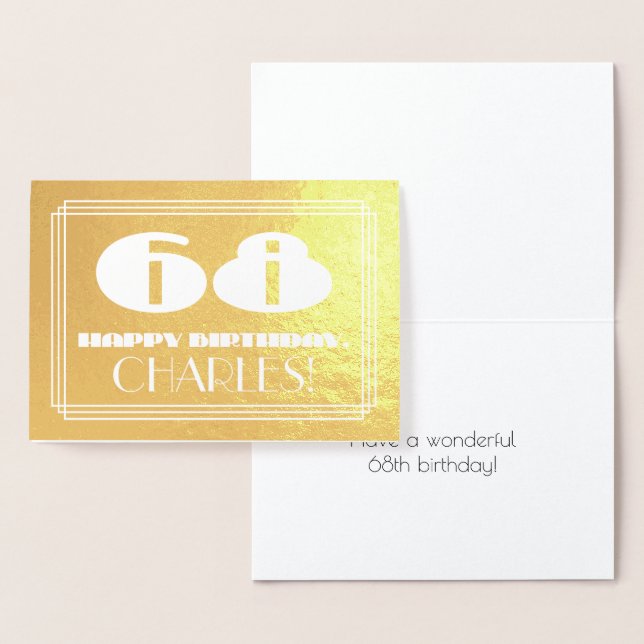 Carte Dorée 68e anniversaire : Nom + Art Déco Inspiré Look "68 (Affichage)