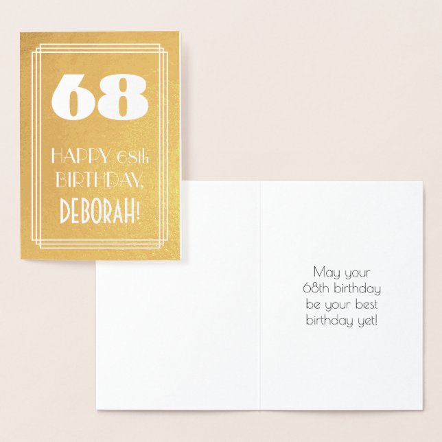 Carte Dorée 68e anniversaire ~ Style Art Déco "68" & Nom perso (Affichage)