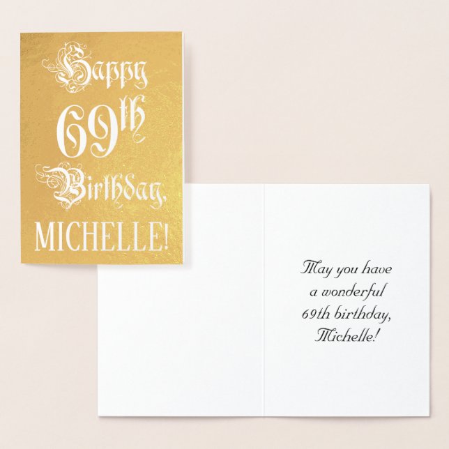 Carte Dorée 69e anniversaire : Élégant, Ornate Script; Nom per (Affichage)