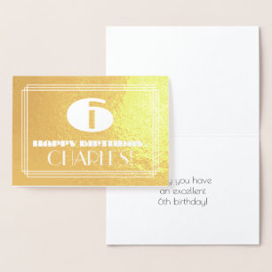 Carte Dorée 6e anniversaire : Nom + Art Déco Inspiré Look "6"