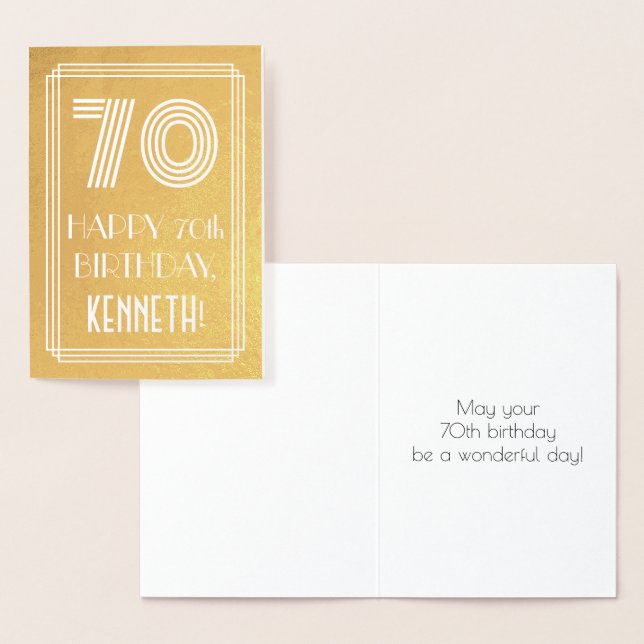 Carte Dorée 70e anniversaire - Art Déco Inspiré Look "70" + No (Affichage)