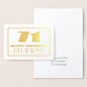Carte Dorée 71e anniversaire ; nom + Art Déco Inspiré Look "71