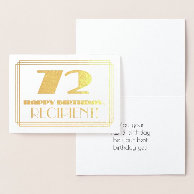 Carte Dorée 72e anniversaire ; nom + Art Déco Inspiré Look "72 (Affichage)