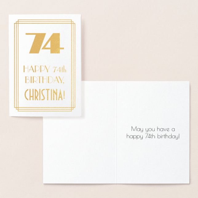 Carte Dorée 74e anniversaire : Art Déco Inspiré Look "74" & No (Affichage)