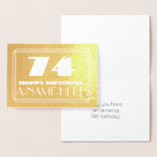 Carte Dorée 74e anniversaire : Nom + Art Déco Inspiré Look "74