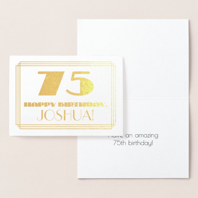 Carte Dorée 75e anniversaire ; nom + Art Déco Inspiré Look "75 (Affichage)