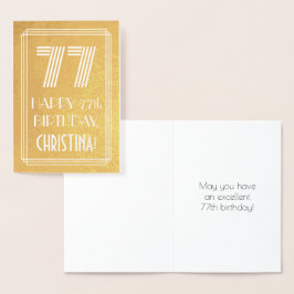 Carte Dorée 77e anniversaire - Art Déco Inspiré Look "77" + No
