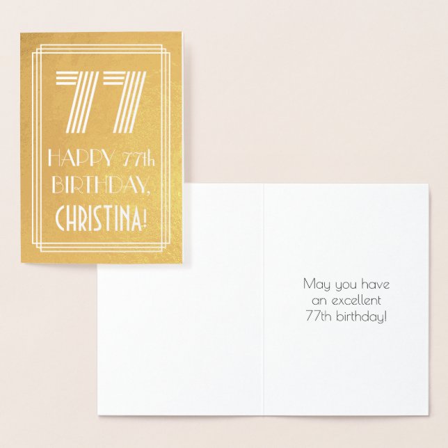 Carte Dorée 77e anniversaire - Art Déco Inspiré Look "77" + No (Affichage)