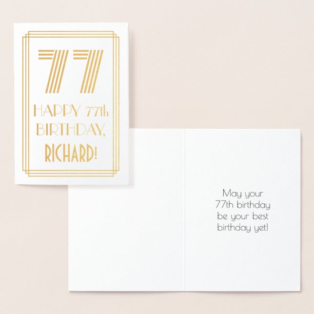 Carte Dorée 77e Anniversaire - Look inspiré de l'Art Déco "77" (Affichage)