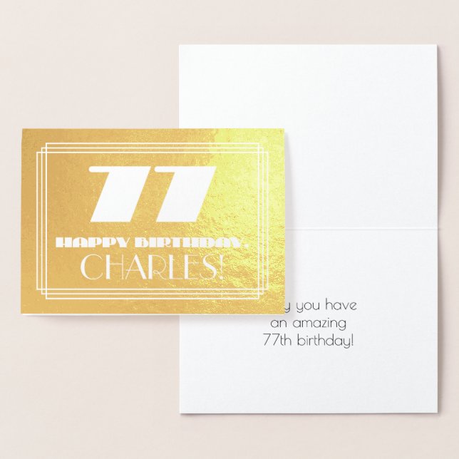 Carte Dorée 77e anniversaire : Nom + Art Déco Inspiré Look "77 (Affichage)