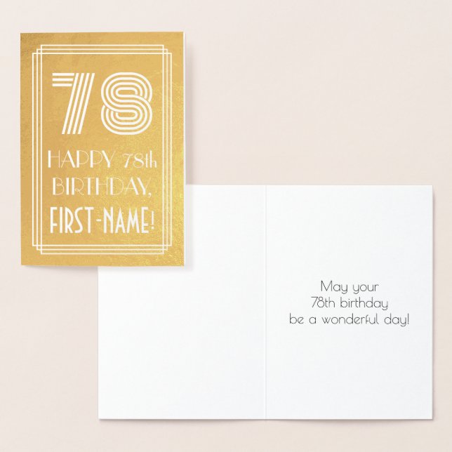 Carte Dorée 78e anniversaire - Art Déco Inspiré Look "78" + No (Affichage)