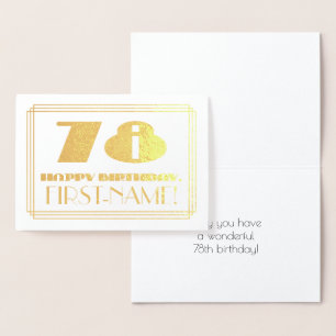 Carte Dorée 78e anniversaire ; nom + Art Déco Inspiré Look "78