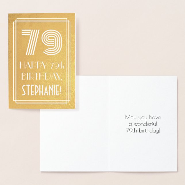 Carte Dorée 79e anniversaire - Art Déco Inspiré Look "79" + No (Affichage)