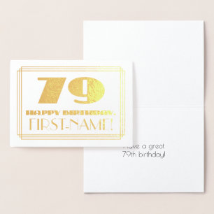 Carte Dorée 79e anniversaire ; nom + Art Déco Inspiré Look "79