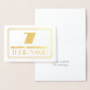 Carte Dorée 7e anniversaire ; nom + Art Déco Inspiré Look "7"