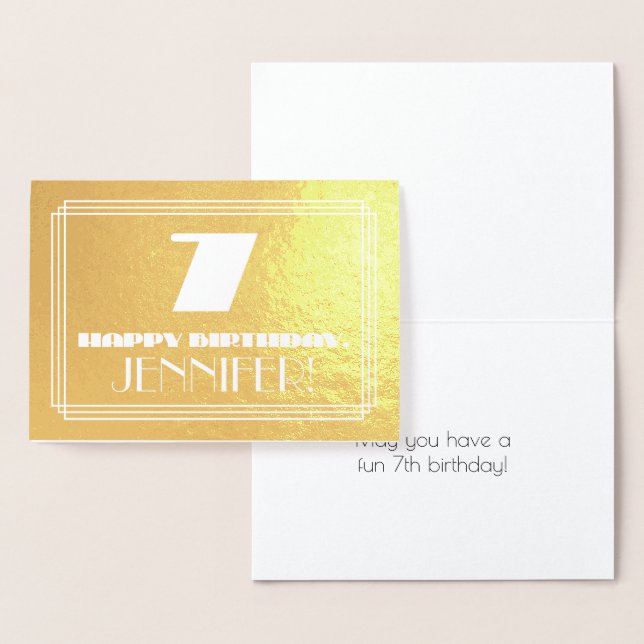 Carte Dorée 7e anniversaire : Nom + Art Déco Inspiré Look "7" (Affichage)
