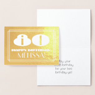 Carte Dorée 80e anniversaire : Nom + Art Déco Inspiré Look "80