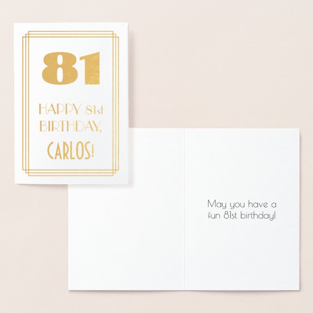 Carte Dorée 81e anniversaire : Art Déco Inspiré Look "81" & No (Affichage)