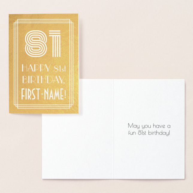 Carte Dorée 81e anniversaire - Art Déco Inspiré Look "81" + No (Affichage)