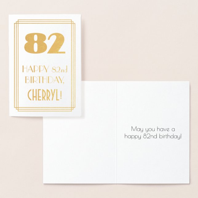Carte Dorée 82e anniversaire : Art Déco Inspiré Look "82" & No (Affichage)