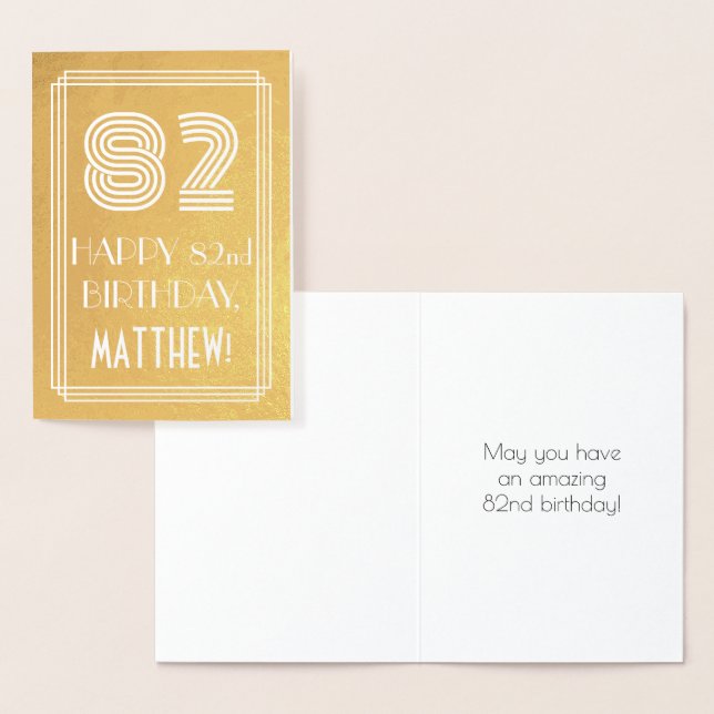 Carte Dorée 82e anniversaire - Art Déco Inspiré Look "82" + No (Affichage)