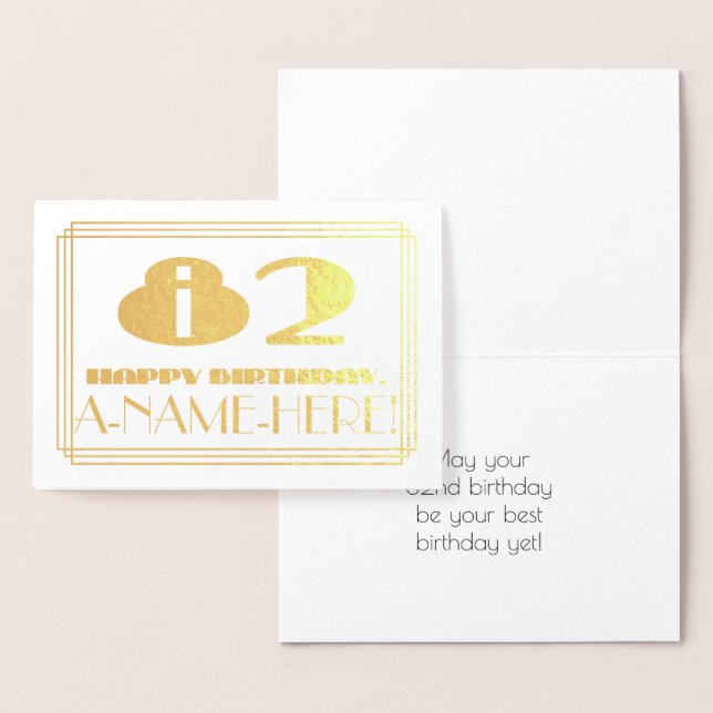 Carte Dorée 82e anniversaire ; nom + Art Déco Inspiré Look "82 (Affichage)