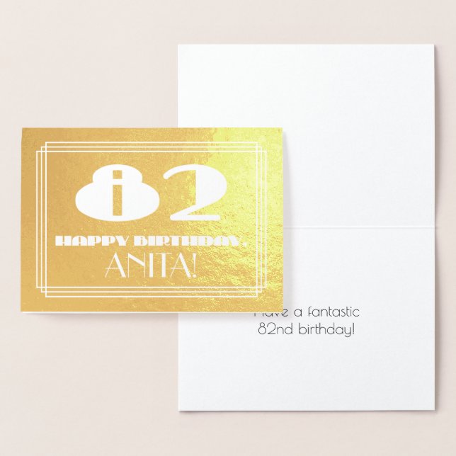 Carte Dorée 82e anniversaire : Nom + Art Déco Inspiré Look "82 (Affichage)